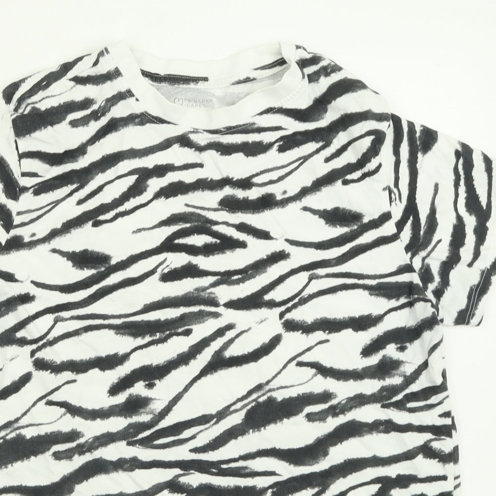 Primark Womens White Animal Print Cotton Basic T-Shirt Size S Crew Neck