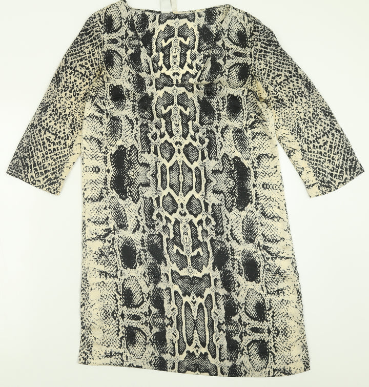 Mango Womens Ivory Animal Print Polyester A-Line  Size S  V-Neck Pullover