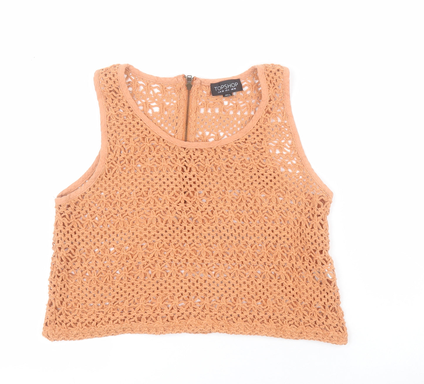 Topshop Womens Orange  Polyester Cropped Blouse Size 10 Round Neck
