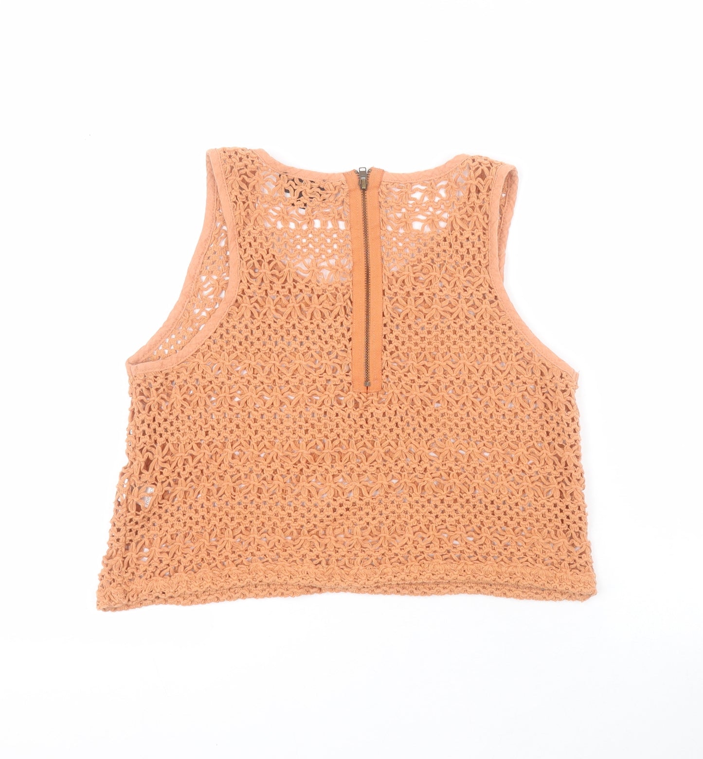 Topshop Womens Orange  Polyester Cropped Blouse Size 10 Round Neck