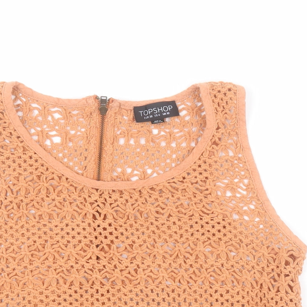 Topshop Womens Orange  Polyester Cropped Blouse Size 10 Round Neck