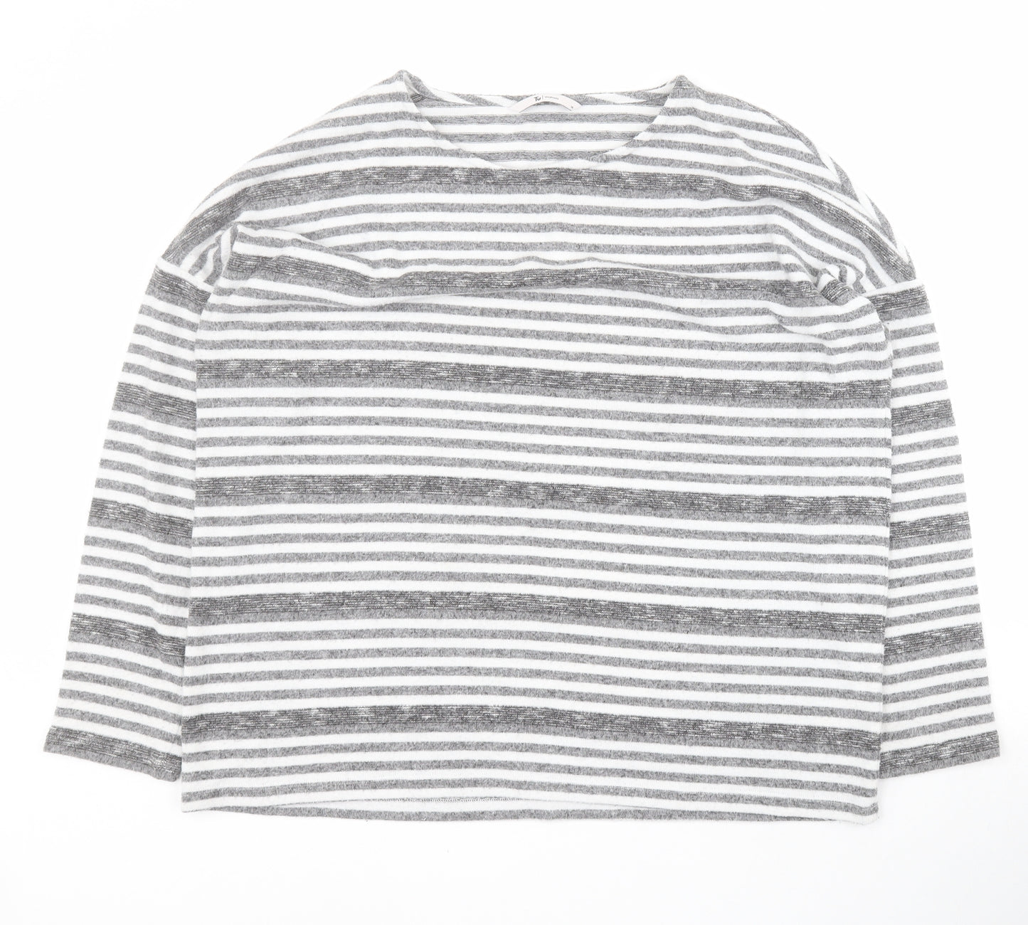 TU Womens Grey Round Neck Striped Polyester Pullover Jumper Size 14