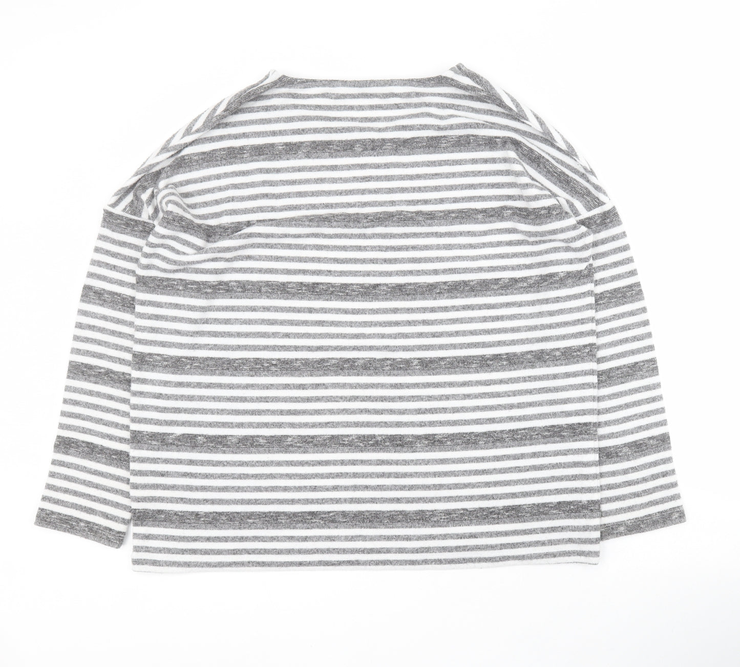 TU Womens Grey Round Neck Striped Polyester Pullover Jumper Size 14