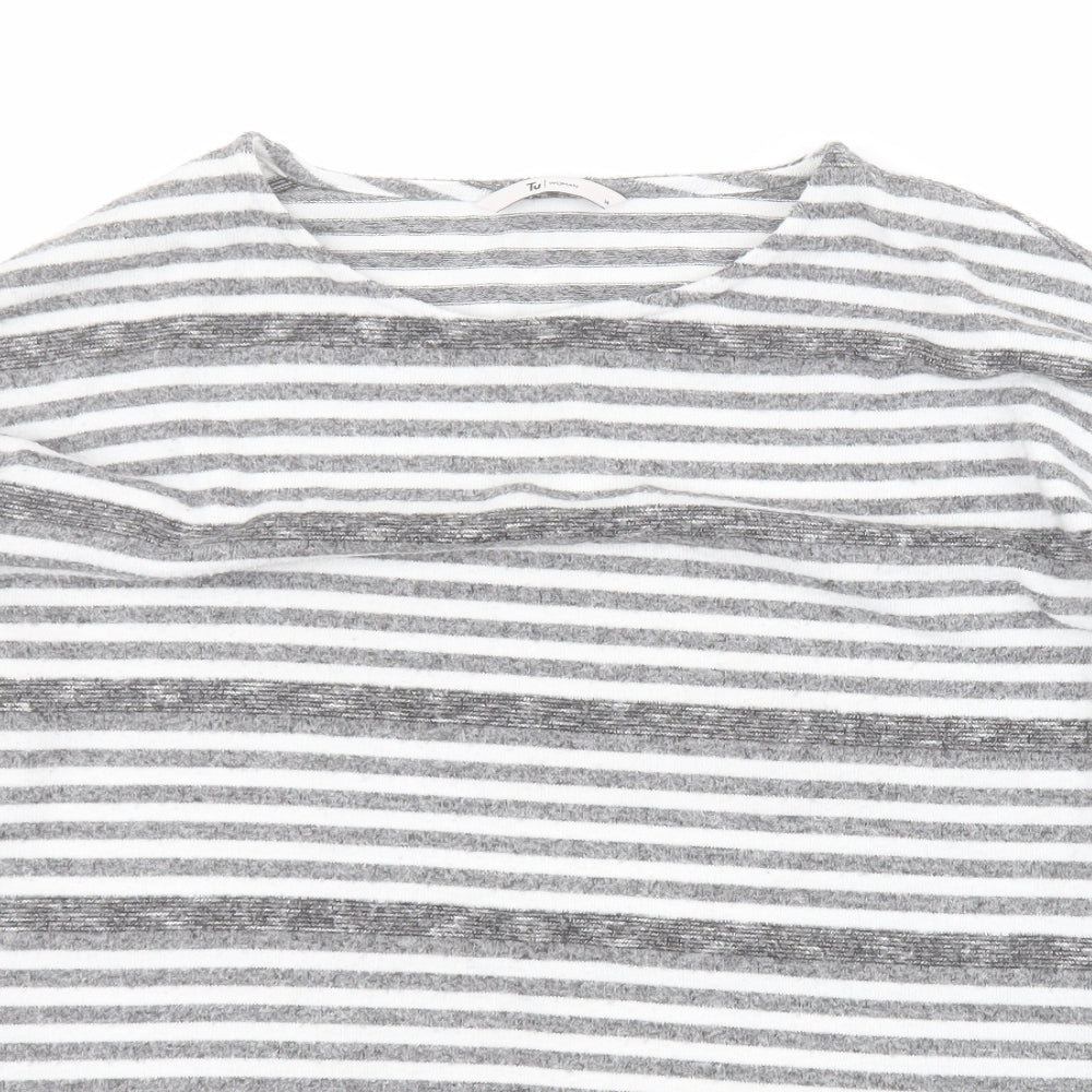 TU Womens Grey Round Neck Striped Polyester Pullover Jumper Size 14