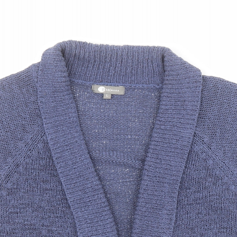Mia Moda Womens Blue V-Neck  Acrylic Shrug Jumper Size L