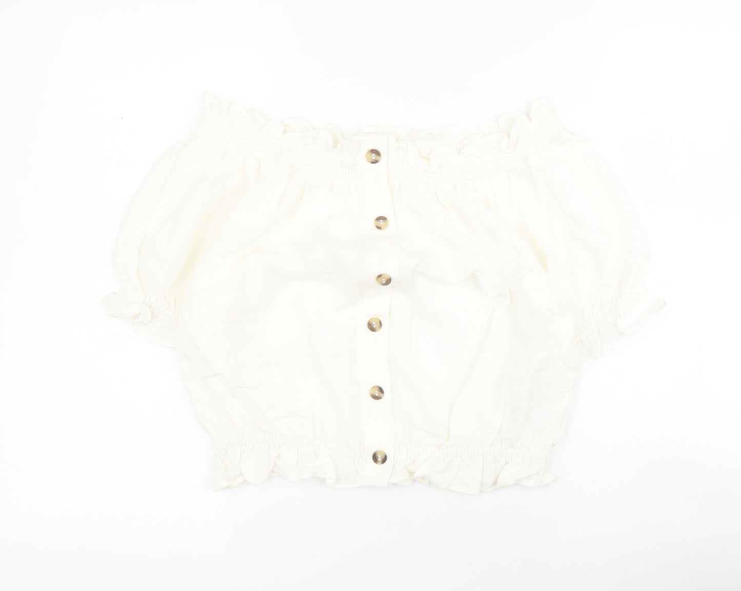 H&M Womens White  Viscose Basic Blouse Size 8 Off the Shoulder
