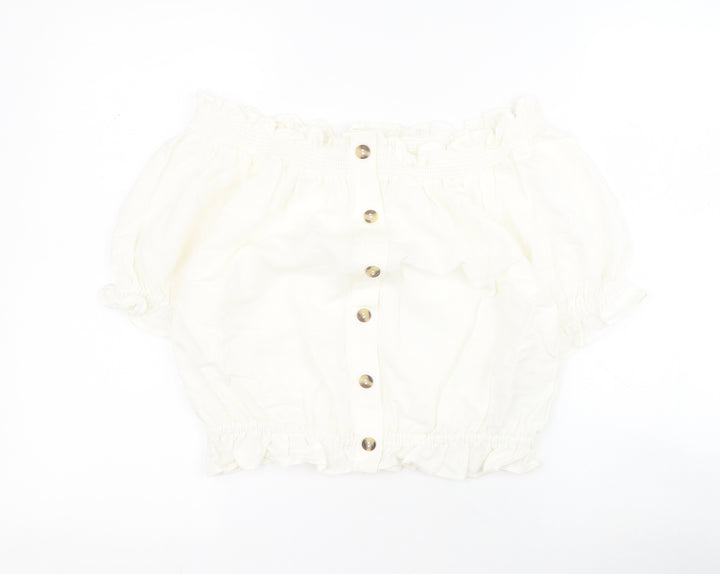 H&M Womens White  Viscose Basic Blouse Size 8 Off the Shoulder