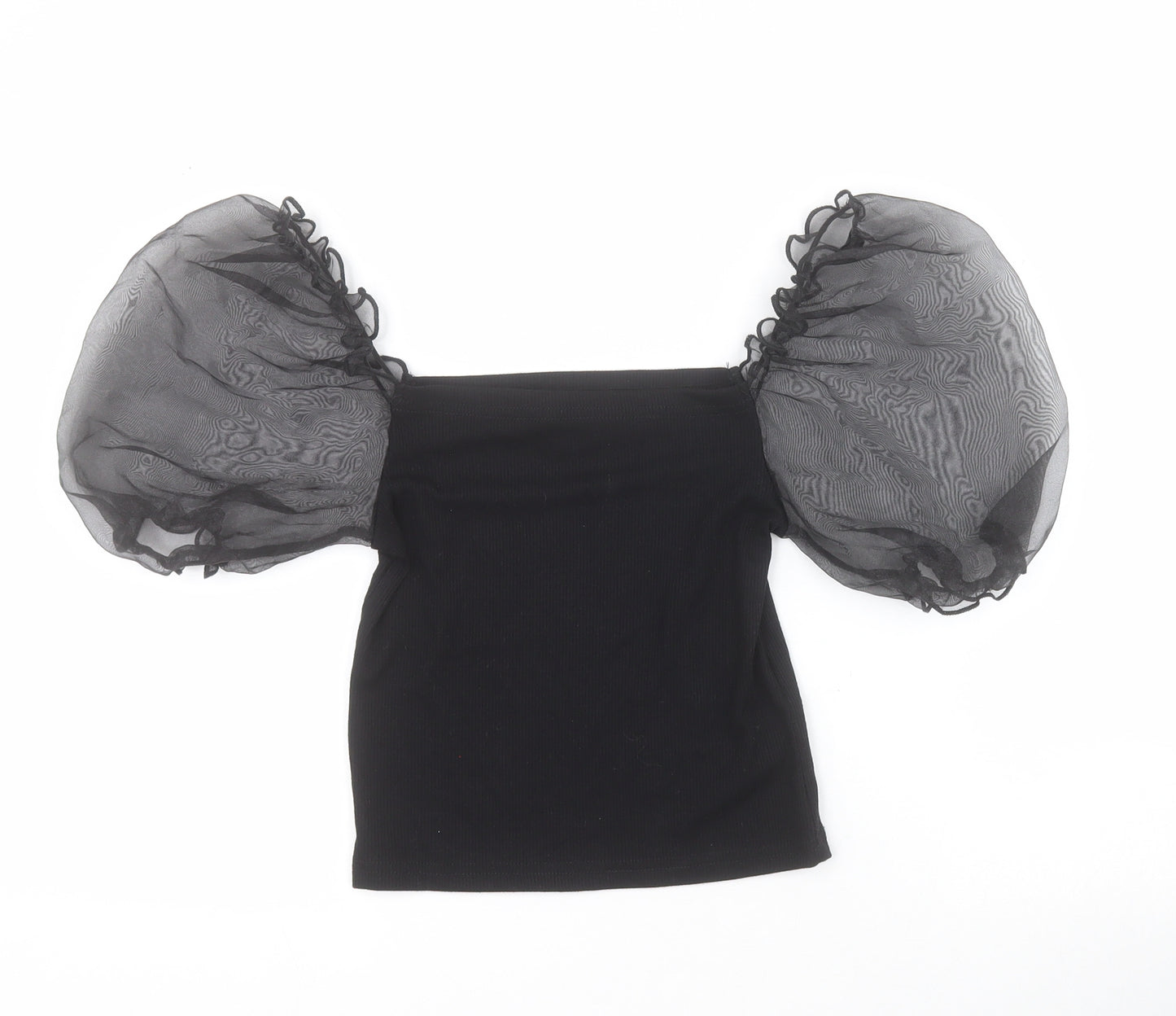 New Look Womens Black  Polyester Cropped T-Shirt Size 8 Square Neck