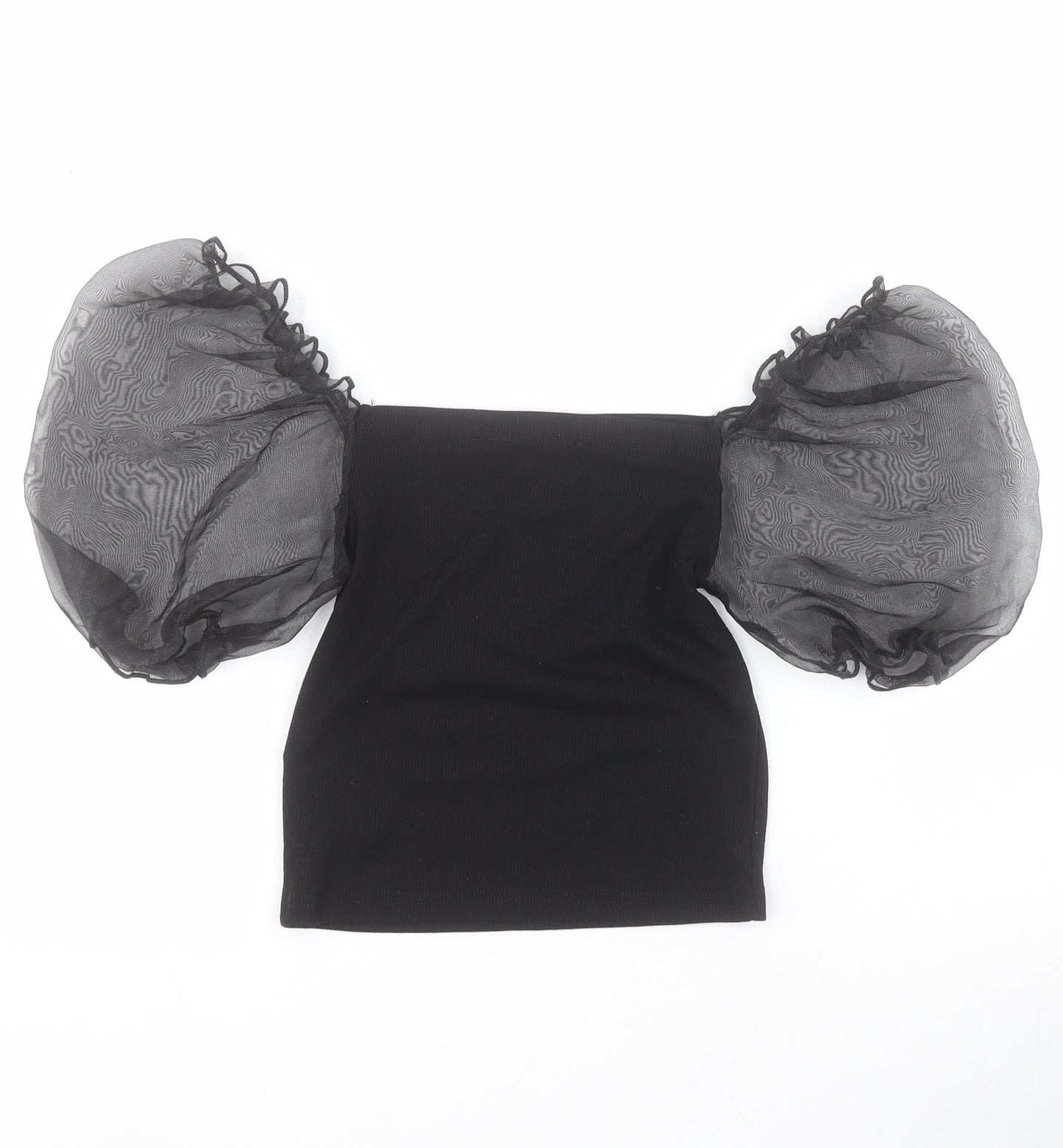 New Look Womens Black  Polyester Cropped T-Shirt Size 8 Square Neck