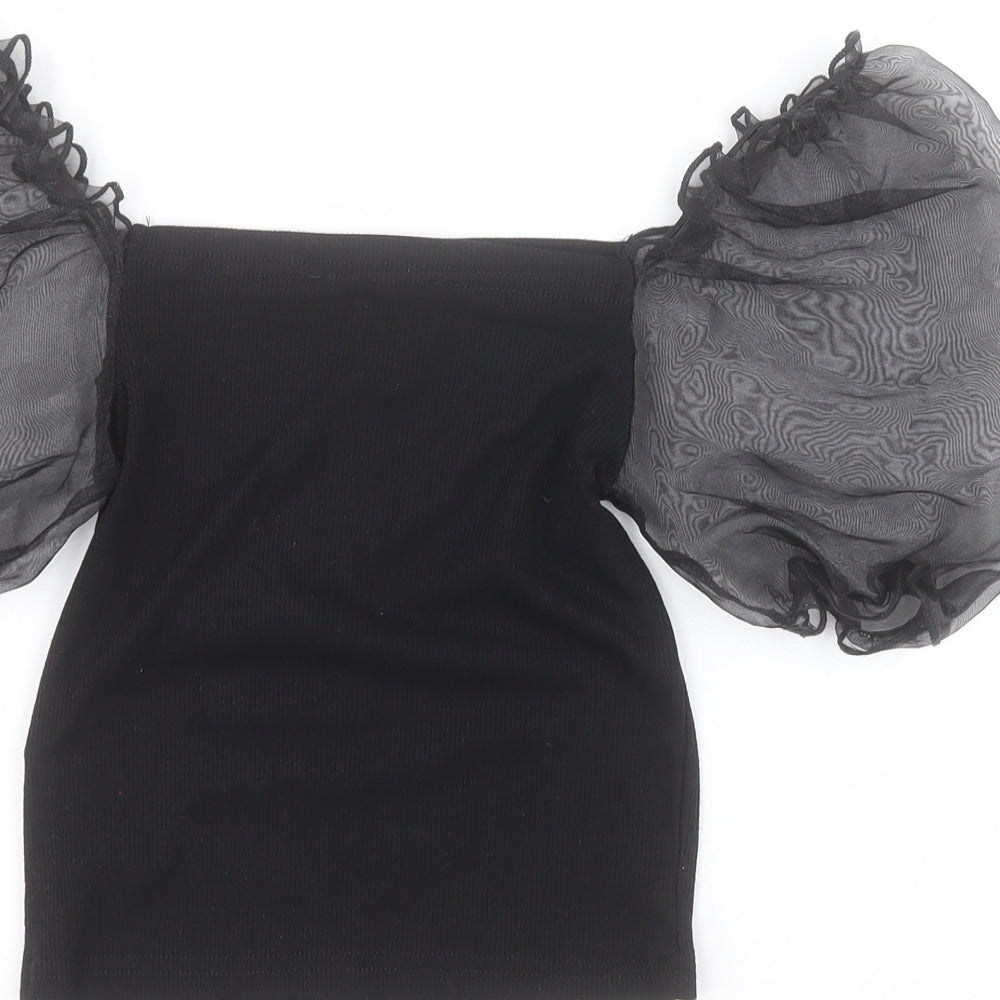 New Look Womens Black  Polyester Cropped T-Shirt Size 8 Square Neck