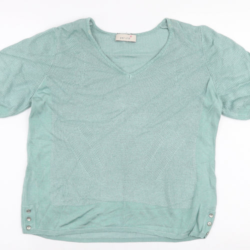 Per Una Womens Blue V-Neck  Viscose Pullover Jumper Size 16