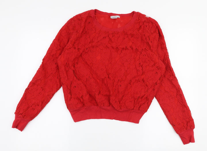 H&M Womens Red Cotton Pullover Sweatshirt Size M Pullover