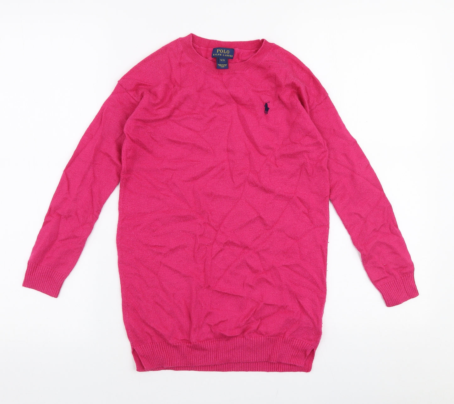 Polo Ralph Lauren Girls Pink Round Neck  Nylon Pullover Jumper Size 7 Years  Pullover