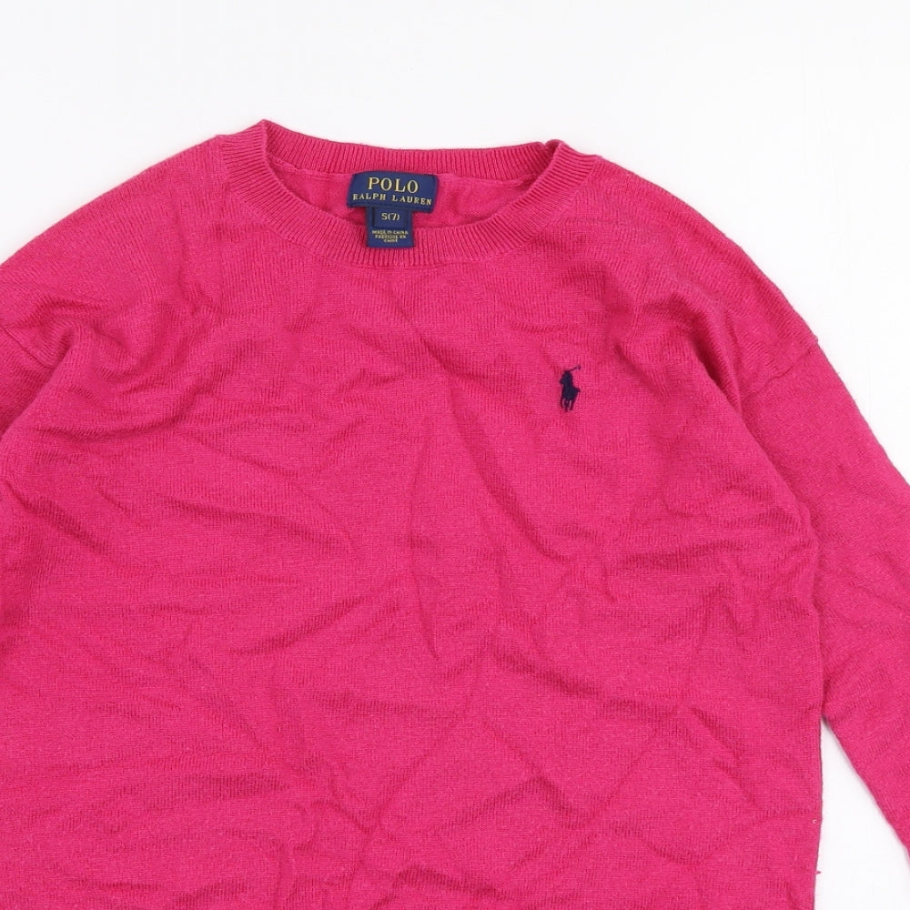 Polo Ralph Lauren Girls Pink Round Neck  Nylon Pullover Jumper Size 7 Years  Pullover