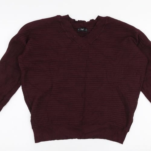 F&F Womens Red Round Neck  Viscose Pullover Jumper Size 12