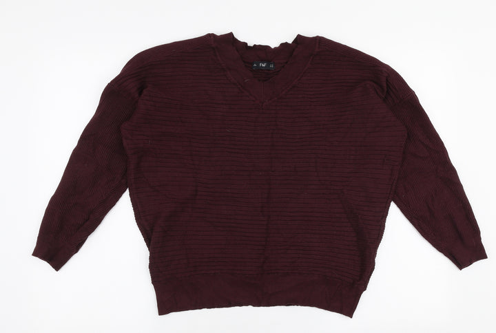 F&F Womens Red Round Neck Viscose Pullover Jumper Size 12