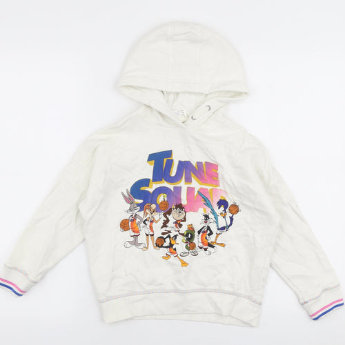 Marks and Spencer Girls White  Cotton Pullover Hoodie Size 7-8 Years  Pullover - Space jam