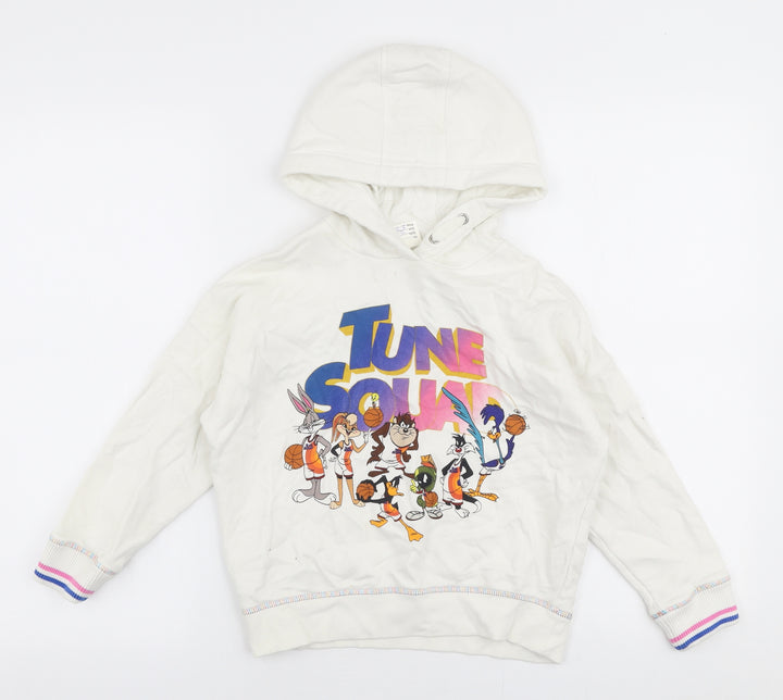 Marks and Spencer Girls White  Cotton Pullover Hoodie Size 7-8 Years  Pullover - Space jam