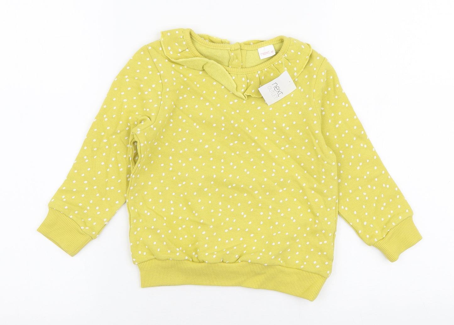 NEXT Girls Yellow Polka Dot Cotton Pullover Sweatshirt Size 2-3 Years  Button