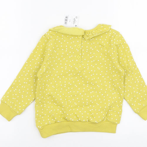 NEXT Girls Yellow Polka Dot Cotton Pullover Sweatshirt Size 2-3 Years  Button