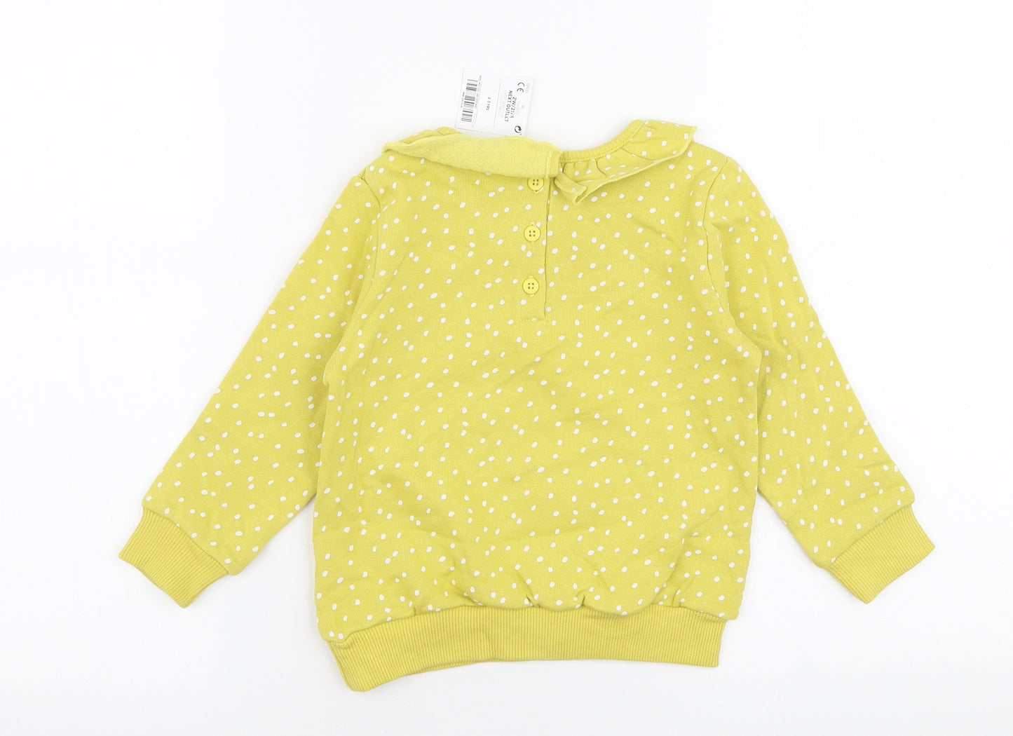 NEXT Girls Yellow Polka Dot Cotton Pullover Sweatshirt Size 2-3 Years  Button