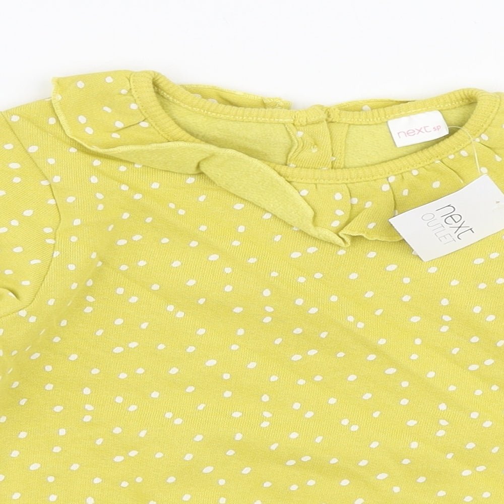 NEXT Girls Yellow Polka Dot Cotton Pullover Sweatshirt Size 2-3 Years  Button