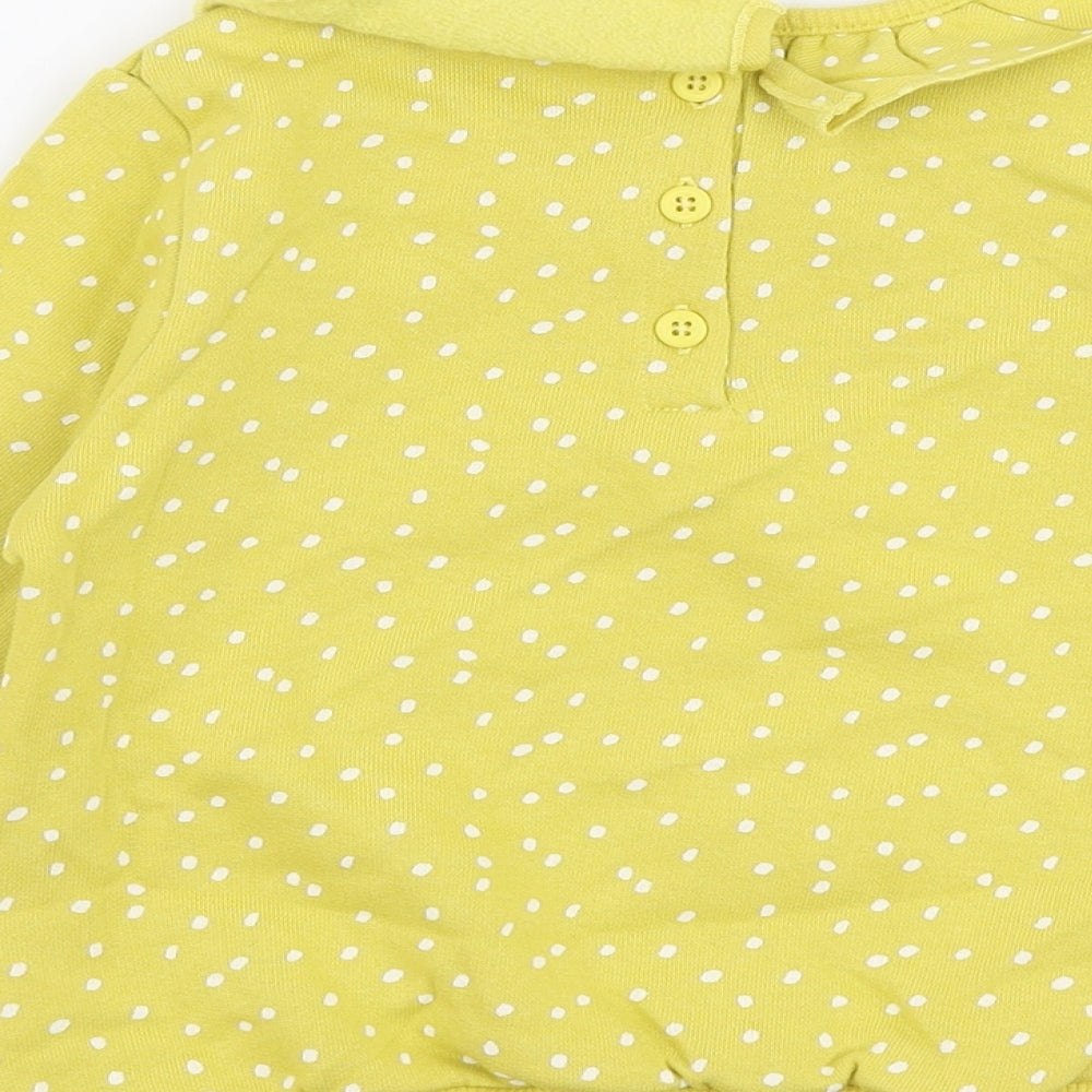NEXT Girls Yellow Polka Dot Cotton Pullover Sweatshirt Size 2-3 Years  Button