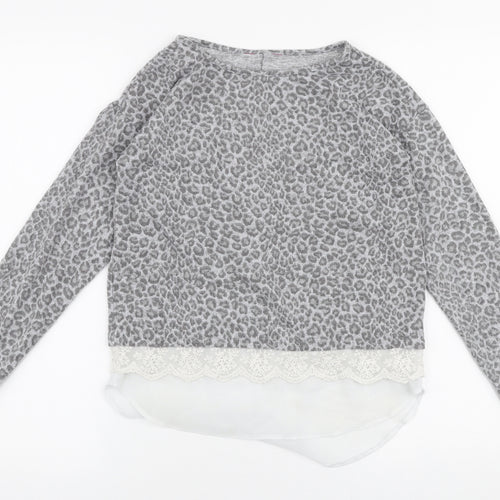 Young Dimension Girls Grey Round Neck Animal Print Polyester Pullover Jumper Size 11-12 Years  Pullover