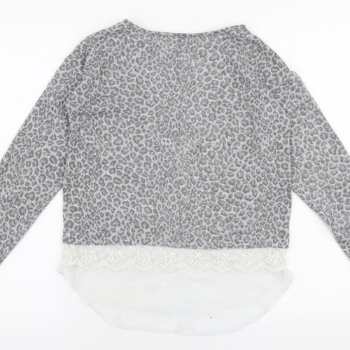 Young Dimension Girls Grey Round Neck Animal Print Polyester Pullover Jumper Size 11-12 Years  Pullover