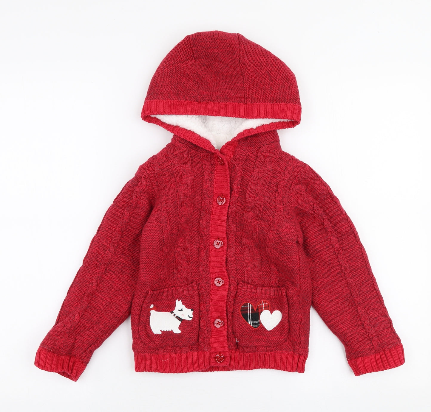 Nutmeg Girls Red Round Neck  Cotton Cardigan Jumper Size 5-6 Years  Button - Dog