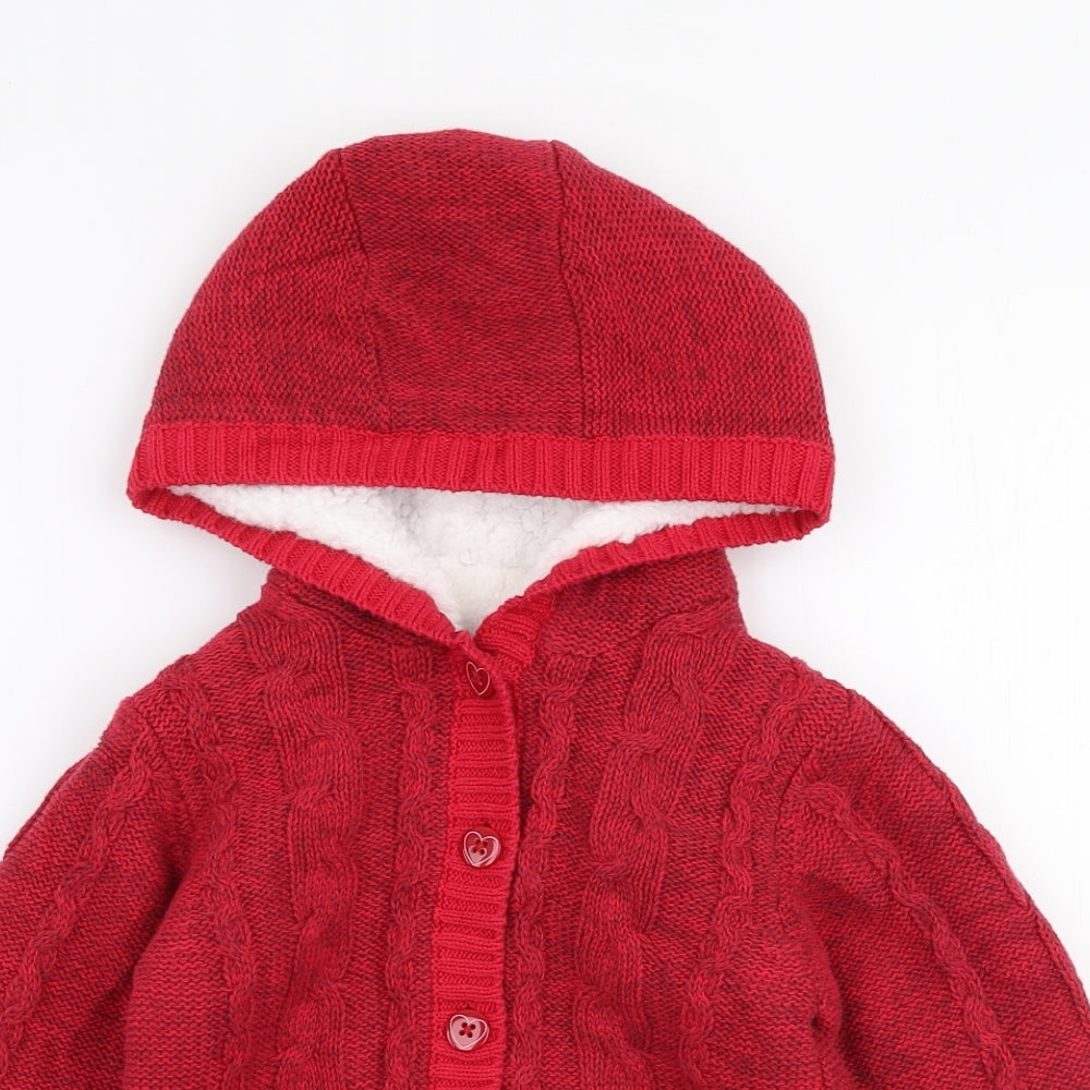 Nutmeg Girls Red Round Neck  Cotton Cardigan Jumper Size 5-6 Years  Button - Dog