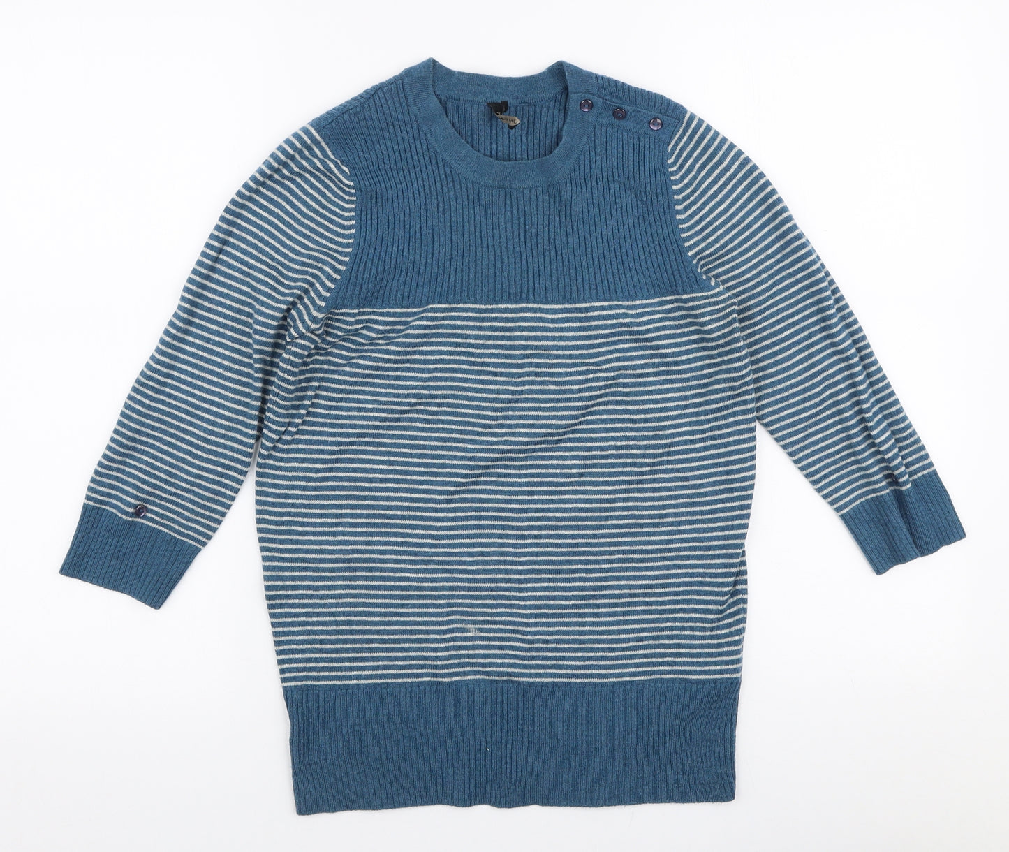 Topshop Womens Blue Round Neck Striped Acrylic Pullover Jumper Size 10