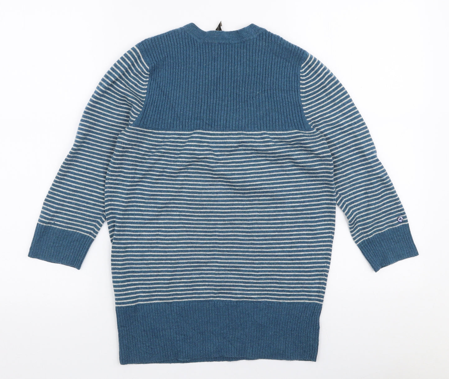 Topshop Womens Blue Round Neck Striped Acrylic Pullover Jumper Size 10