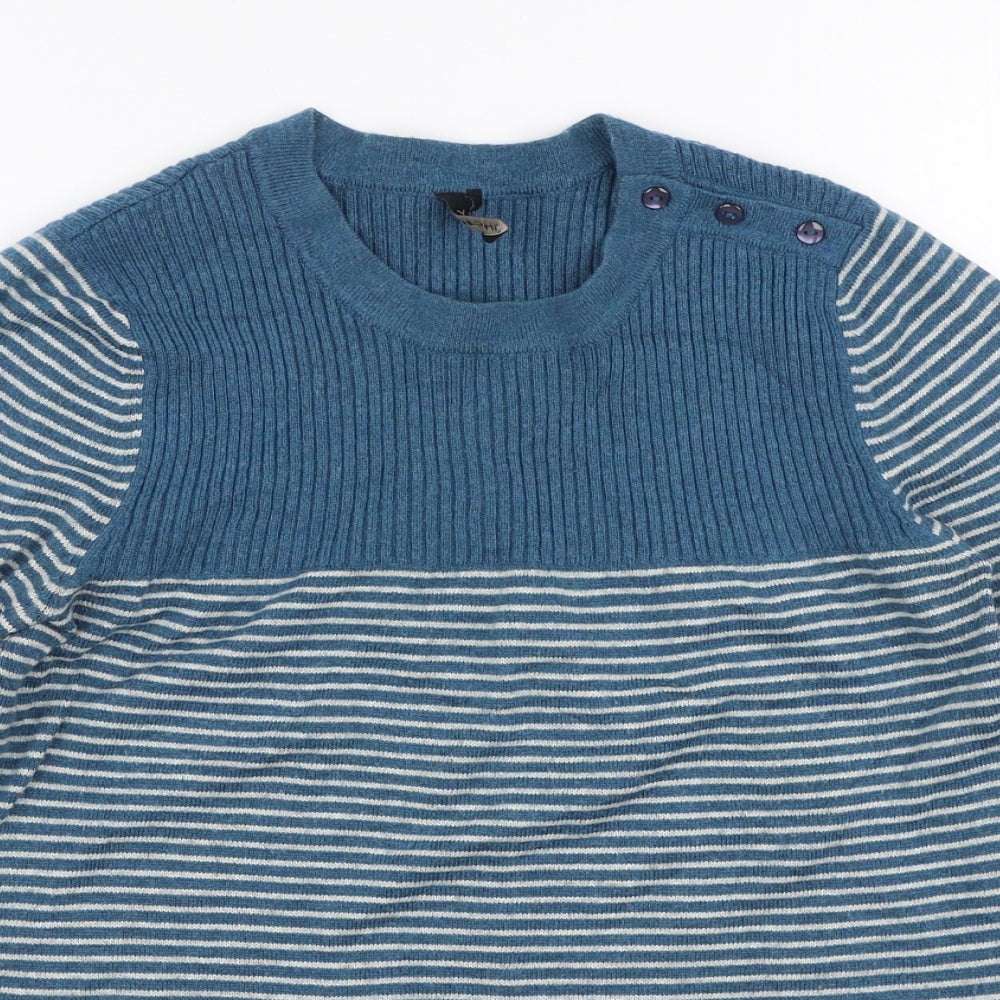 Topshop Womens Blue Round Neck Striped Acrylic Pullover Jumper Size 10