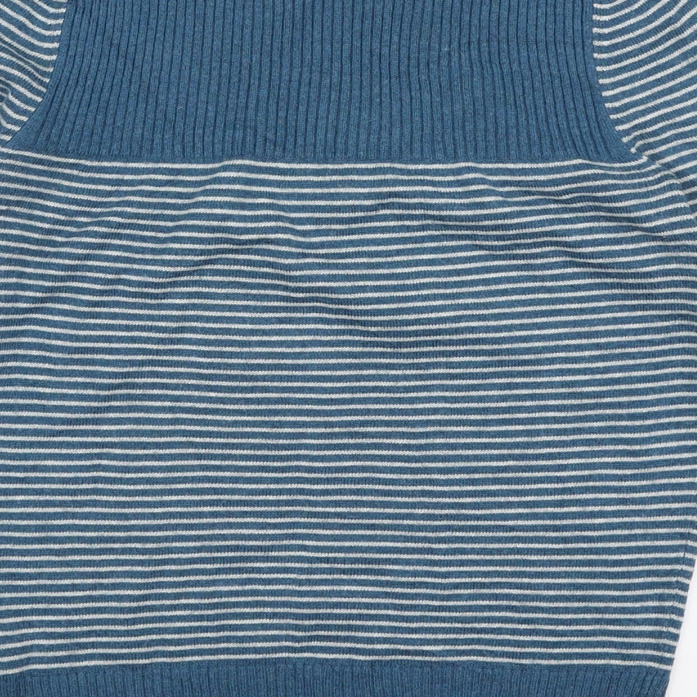 Topshop Womens Blue Round Neck Striped Acrylic Pullover Jumper Size 10