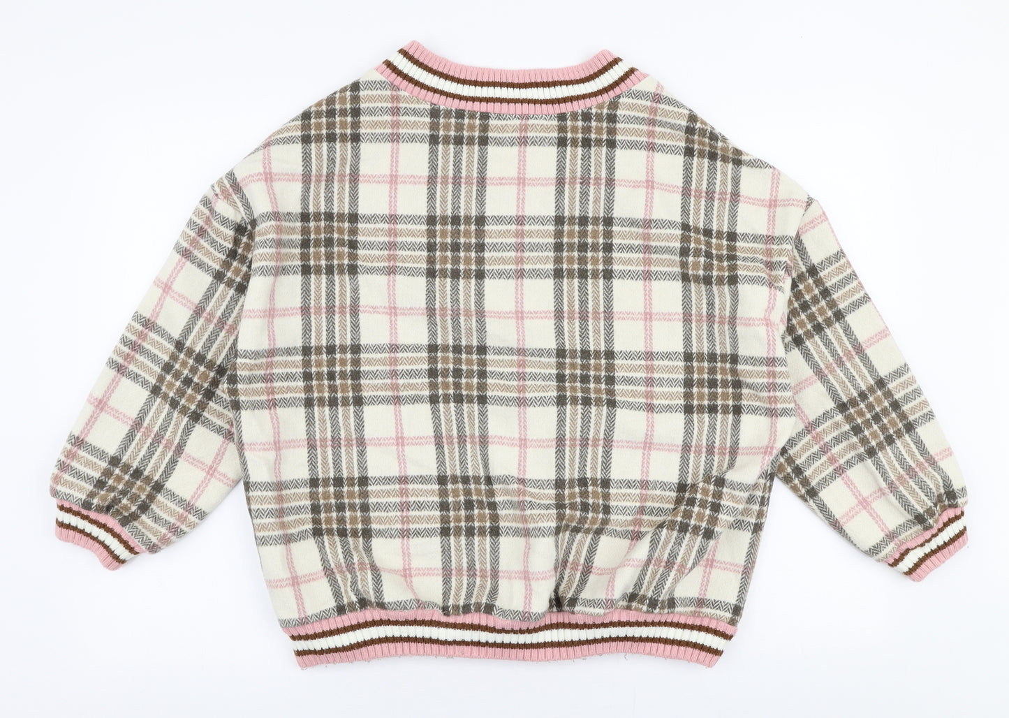 Fashion Womens Multicoloured V-Neck Plaid Polyester Pullover Jumper Size L