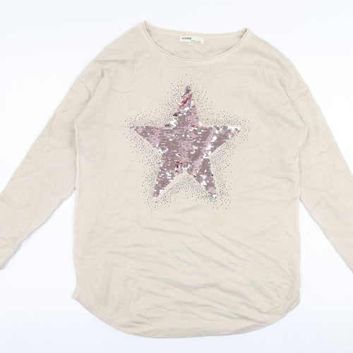 V Code Womens Beige Round Neck  Viscose Pullover Jumper Size M   - Star