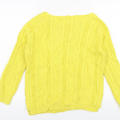 Tru Collection Womens Yellow Boat Neck  100% Cotton Pullover Jumper Size S