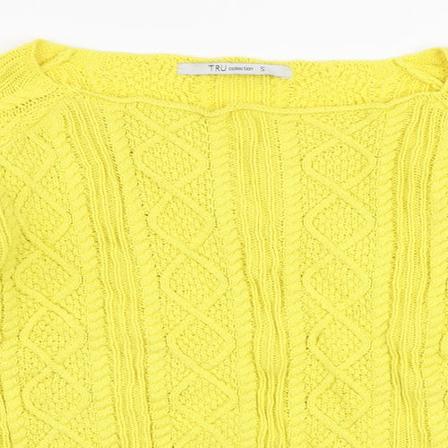 Tru Collection Womens Yellow Boat Neck  100% Cotton Pullover Jumper Size S