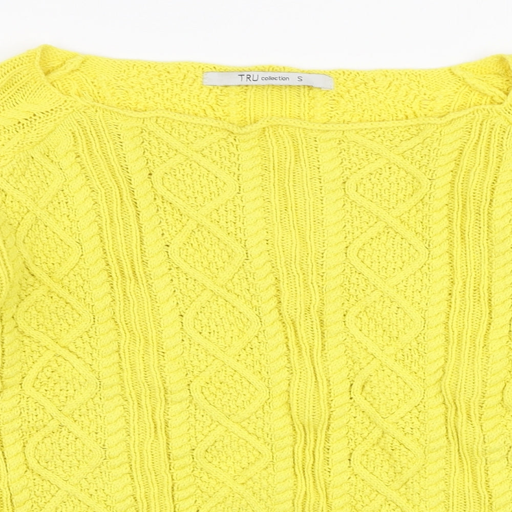 Tru Collection Womens Yellow Boat Neck  100% Cotton Pullover Jumper Size S
