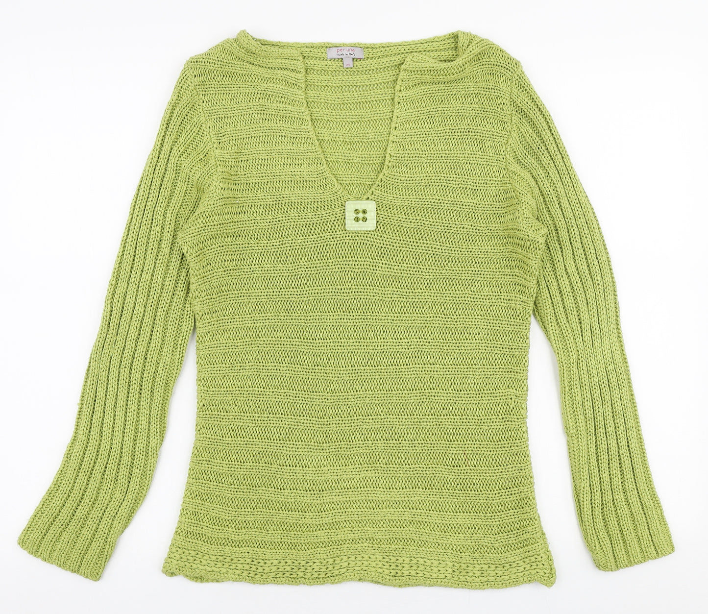 Per Una Womens Green V-Neck  Acrylic Pullover Jumper Size M