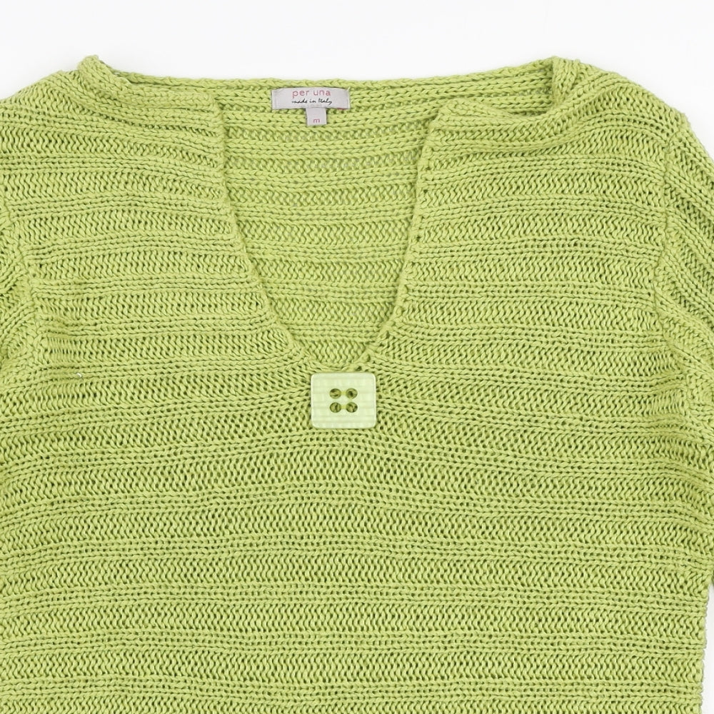 Per Una Womens Green V-Neck  Acrylic Pullover Jumper Size M