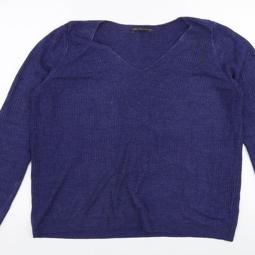 Marks and Spencer Womens Blue V-Neck  Acrylic Pullover Jumper Size 14