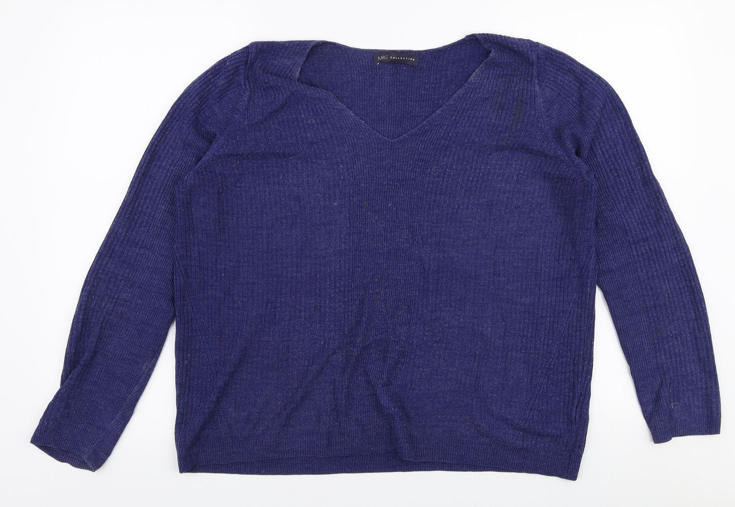 Marks and Spencer Womens Blue V-Neck  Acrylic Pullover Jumper Size 14