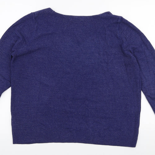 Marks and Spencer Womens Blue V-Neck  Acrylic Pullover Jumper Size 14
