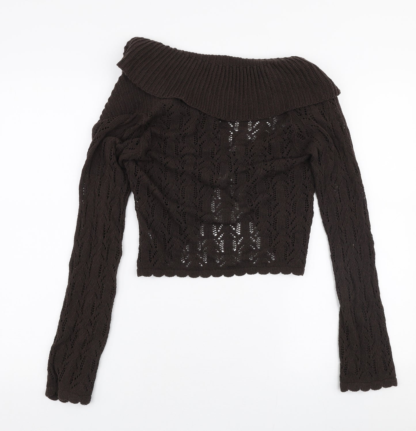 Chaos Womens Brown Collared  Cotton Cardigan Jumper Size S