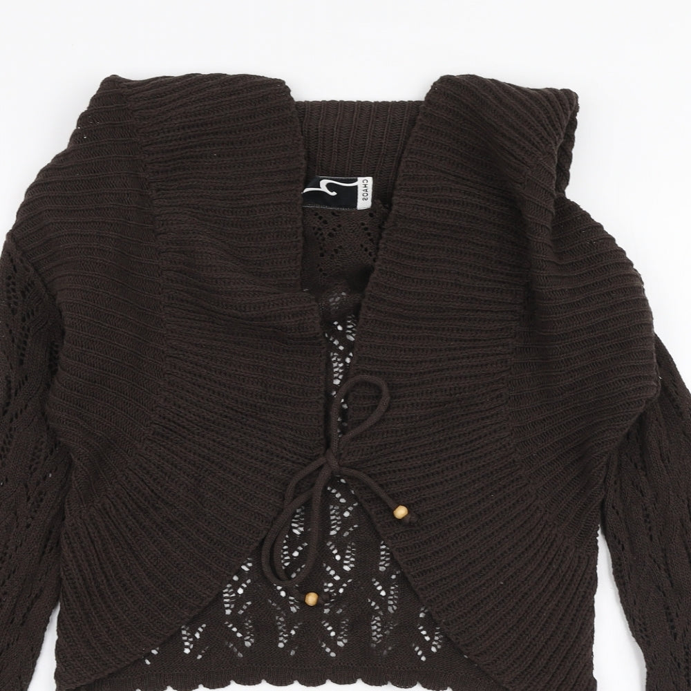 Chaos Womens Brown Collared  Cotton Cardigan Jumper Size S