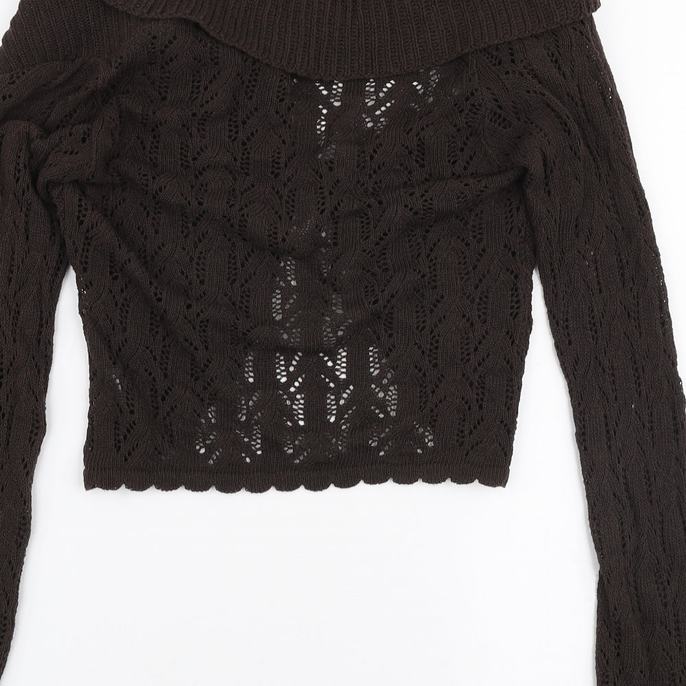 Chaos Womens Brown Collared  Cotton Cardigan Jumper Size S