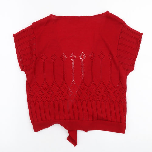 AMARANTO Womens Red V-Neck  Polyester Cardigan Jumper Size S