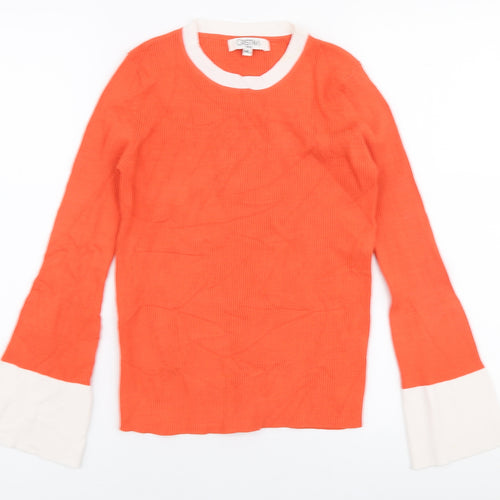Cristina Womens Orange Round Neck  Cotton Pullover Jumper Size M